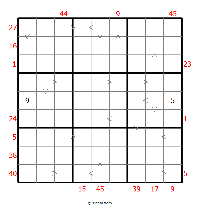 Hybrid Sudoku ( X Sums + Greater Than ) 2025年12月10日