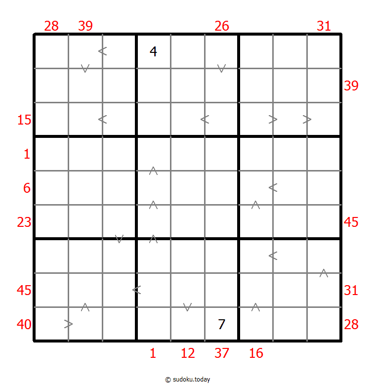 Hybrid Sudoku ( X Sums + Greater Than ) 2026年01月19日