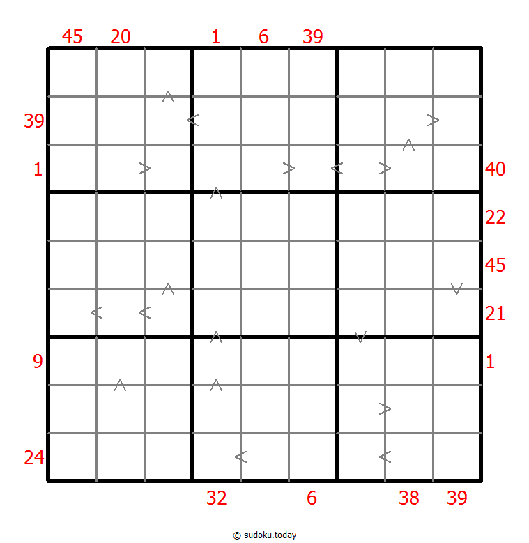 Hybrid Sudoku ( X Sums + Greater Than ) 2026年02月02日
