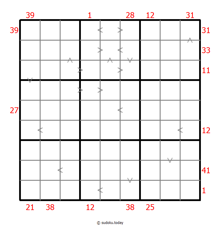Hybrid Sudoku ( X Sums + Greater Than ) 2025年12月20日
