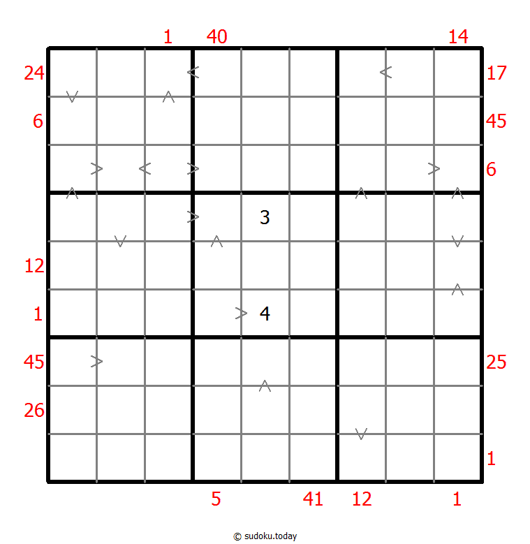Hybrid Sudoku ( X Sums + Greater Than ) 2026年01月15日