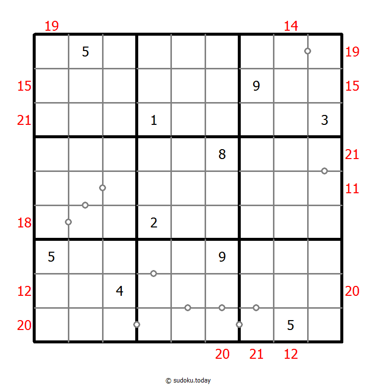 混合数独（非全標記 連続+フレームと） パズル例