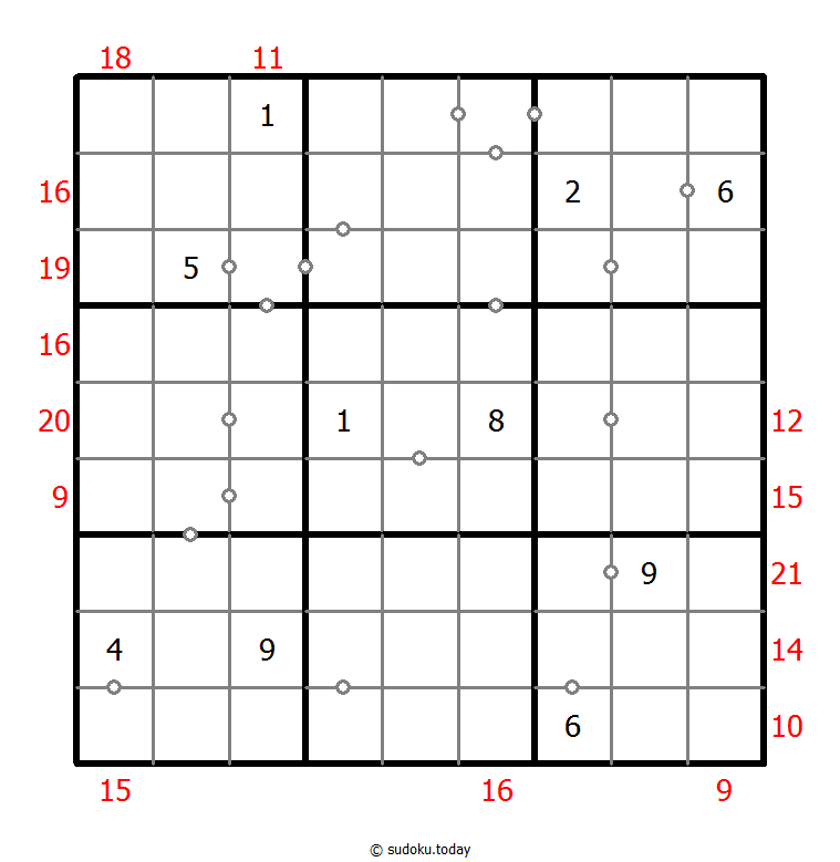 混合数独（非全標記 連続+フレームと） パズル例