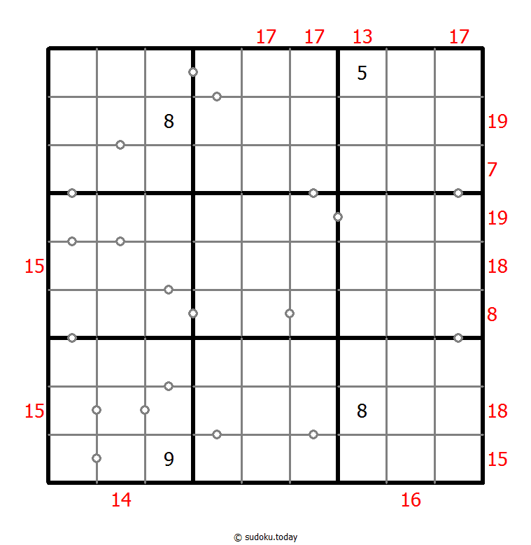 混合数独（非全標記 連続+フレームと） パズル例