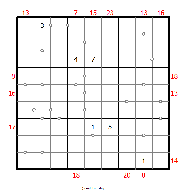 混合数独（非全標記 連続+フレームと） パズル例