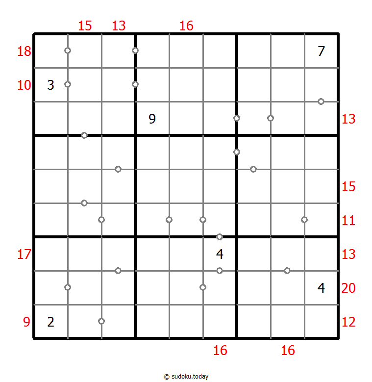 混合数独（非全標記 連続+フレームと） パズル例